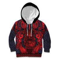 Custom New Zealand Taiaha Maori Kid Hoodie Whero Minimalist Silver Fern Tukutuku Motif