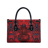 New Zealand Taiaha Maori Leather Bag Whero Minimalist Silver Fern Tukutuku Motif