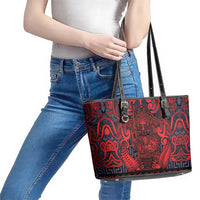 New Zealand Taiaha Maori Leather Tote Bag Whero Minimalist Silver Fern Tukutuku Motif