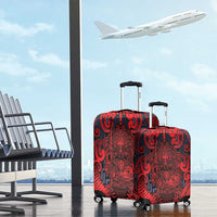 New Zealand Taiaha Maori Luggage Cover Whero Minimalist Silver Fern Tukutuku Motif