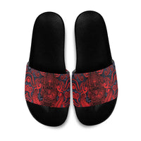 New Zealand Taiaha Maori Slide Sandals Whero Minimalist Silver Fern Tukutuku Motif