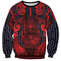 Custom New Zealand Taiaha Maori Sweatshirt Whero Minimalist Silver Fern Tukutuku Motif