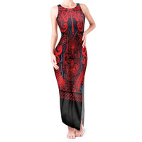 Custom New Zealand Taiaha Maori Tank Maxi Dress Whero Minimalist Silver Fern Tukutuku Motif