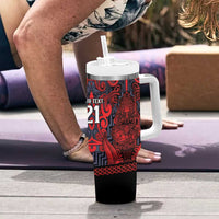 Custom New Zealand Taiaha Maori Tumbler With Handle Whero Minimalist Silver Fern Tukutuku Motif
