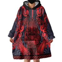 Custom New Zealand Taiaha Maori Wearable Blanket Hoodie Whero Minimalist Silver Fern Tukutuku Motif
