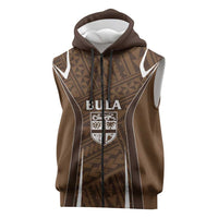 Custom Oceania Football Bula Fiji Sleeveless Zip Hoodie Polynesian Tribal Pattern LT9 Brown - Polynesian Pride
