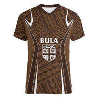 Custom Oceania Football Bula Fiji Women V-Neck T-Shirt Polynesian Tribal Pattern