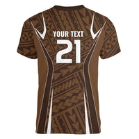 Custom Oceania Football Bula Fiji Women V-Neck T-Shirt Polynesian Tribal Pattern