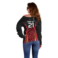 Custom Oceania Football Papua New Guinea Off Shoulder Sweater Polynesian Tribal Pattern LT9 - Polynesian Pride