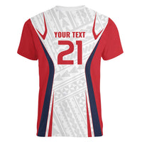 Custom Oceania Football Tahiti Women V-Neck T-Shirt Polynesian Tribal Pattern