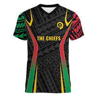 Custom Oceania Football Vanuatu Women V-Neck T-Shirt Polynesian Tribal Pattern LT9 Female Black - Polynesian Pride