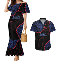 Personalized Guam 80th Anniversary Liberation Day Couples Matching Mermaid Dress and Hawaiian Shirt Guahan Basic Seal LT9 Black - Polynesian Pride