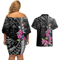 Guahan Puti Tai Nobiu Couples Matching Off Shoulder Short Dress and Hawaiian Shirt Guam Bougainvillea Flower Art LT9 - Polynesian Pride