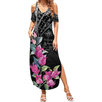 Guahan Puti Tai Nobiu Summer Maxi Dress Guam Bougainvillea Flower Art LT9 Women Black - Polynesian Pride
