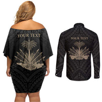 Personalized Haiti First Black Republic Couples Matching Off Shoulder Short Dress and Long Sleeve Button Shirt Negre Marron With Map And Flag LT9 - Polynesian Pride