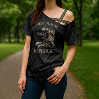Personalized Haiti First Black Republic Cross Shoulder Shirt Negre Marron With Map And Flag LT9 - Polynesian Pride