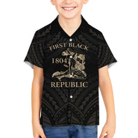 Personalized Haiti First Black Republic Family Matching Off The Shoulder Long Sleeve Dress and Hawaiian Shirt Negre Marron With Map And Flag