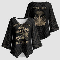 Personalized Haiti First Black Republic Kimono Sleeve Blouse Negre Marron With Map And Flag LT9 - Polynesian Pride