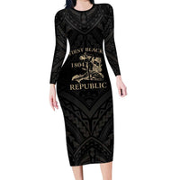 Personalized Haiti First Black Republic Long Sleeve Bodycon Dress Negre Marron With Map And Flag