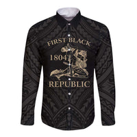 Personalized Haiti First Black Republic Long Sleeve Button Shirt Negre Marron With Map And Flag LT9 Unisex Black - Polynesian Pride