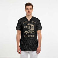 Personalized Haiti First Black Republic Scrub Top Negre Marron With Map And Flag - Polynesian Pride