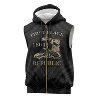 Personalized Haiti First Black Republic Sleeveless Zip Hoodie Negre Marron With Map And Flag LT9 Black - Polynesian Pride