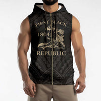 Personalized Haiti First Black Republic Sleeveless Zip Hoodie Negre Marron With Map And Flag LT9 - Polynesian Pride