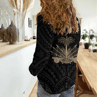 Personalized Haiti First Black Republic Women Casual Shirt Negre Marron With Map And Flag