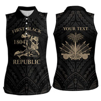 Personalized Haiti First Black Republic Women Sleeveless Polo Shirt Negre Marron With Map And Flag