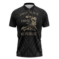 Personalized Haiti First Black Republic Zipper Polo Shirt Negre Marron With Map And Flag LT9 Black - Polynesian Pride