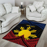 Personalized Philippines Area Rug Polynesian Tribal Tattoo with Filipino Flag Motif