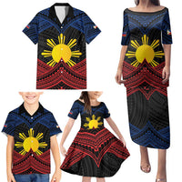Personalized Philippines Family Matching Puletasi and Hawaiian Shirt Polynesian Tribal Tattoo with Filipino Flag Motif