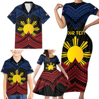 Personalized Philippines Family Matching Short Sleeve Bodycon Dress and Hawaiian Shirt Polynesian Tribal Tattoo with Filipino Flag Motif
