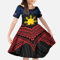 Personalized Philippines Family Matching Summer Maxi Dress and Hawaiian Shirt Polynesian Tribal Tattoo with Filipino Flag Motif