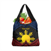 Personalized Philippines Grocery Bag Polynesian Tribal Tattoo with Filipino Flag Motif
