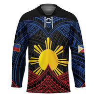 Personalized Philippines Hockey Jersey Polynesian Tribal Tattoo with Filipino Flag Motif LT9 Unisex Black - Polynesian Pride