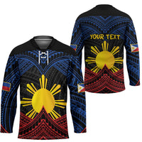 Personalized Philippines Hockey Jersey Polynesian Tribal Tattoo with Filipino Flag Motif LT9 - Polynesian Pride