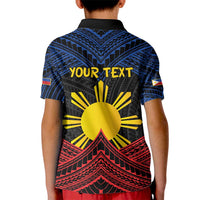 Personalized Philippines Kid Polo Shirt Polynesian Tribal Tattoo with Filipino Flag Motif