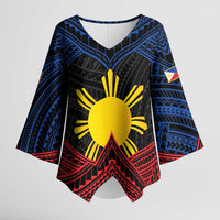Personalized Philippines Kimono Sleeve Blouse Polynesian Tribal Tattoo with Filipino Flag Motif - Polynesian Pride