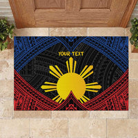 Personalized Philippines Rubber Doormat Polynesian Tribal Tattoo with Filipino Flag Motif