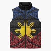 Personalized Philippines Sleeveless Puffer Jacket Polynesian Tribal Tattoo with Filipino Flag Motif - Polynesian Pride