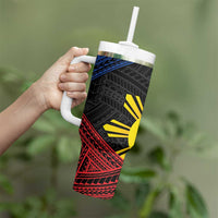 Personalized Philippines Tumbler With Handle Polynesian Tribal Tattoo with Filipino Flag Motif