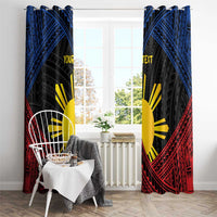Personalized Philippines Window Curtain Polynesian Tribal Tattoo with Filipino Flag Motif