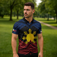 Personalized Philippines Zipper Polo Shirt Polynesian Tribal Tattoo with Filipino Flag Motif - Polynesian Pride