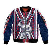 Personalised Aotearoa Father's Day Gift For Dad Sleeve Zip Bomber Jacket Aroha Ahau Ki A Koe Papa - Maori Style Pattern LT9 Unisex Red - Polynesian Pride