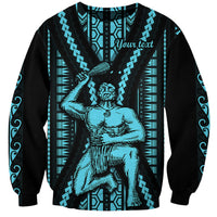 Personalised Aotearoa Father's Day Gift For Dad Sweatshirt Aroha Ahau Ki A Koe Papa - Aqua Maori Style Pattern LT9 Unisex Aqua - Polynesian Pride