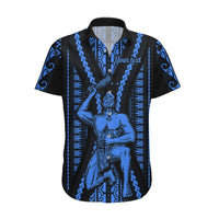 Personalised Aotearoa Father's Day Gift For Dad Hawaiian Shirt Aroha Ahau Ki A Koe Papa - Blue Maori Style Pattern LT9 Blue - Polynesian Pride