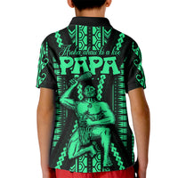 Maori Fathers Day New Zealand Kid Polo Shirt Aroha Ahau Ki A Koe Papa - Green LT9 - Polynesian Pride