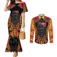 Personalised Papua New Guinea Remembrance Day Couples Matching Mermaid Dress and Long Sleeve Button Shirt LT9 Red - Polynesian Pride