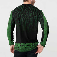 New Zealand Maori Kowhaiwhai Button Sweatshirt Kakariki Maui and Mangopare